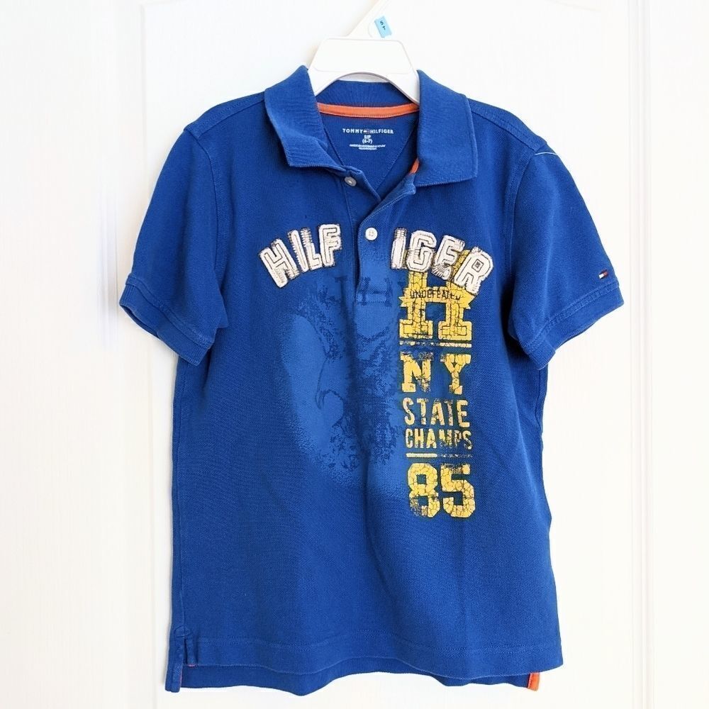 TOMMY Hilfiger boy polo blue cotton polo size 6 7 yo @E